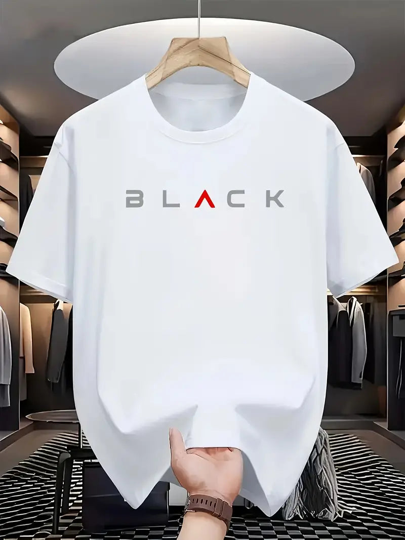 Drop Shoulder Print T-Shirt - Black Design