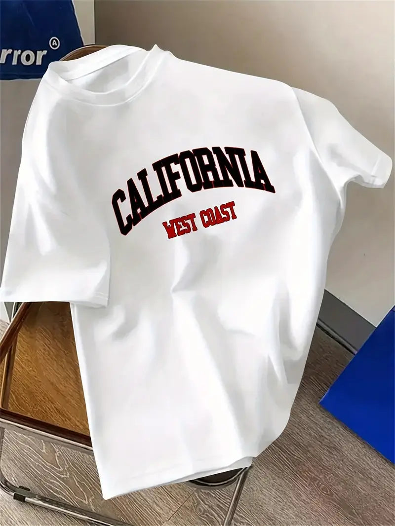 Drop Shoulder Print T-Shirt - California