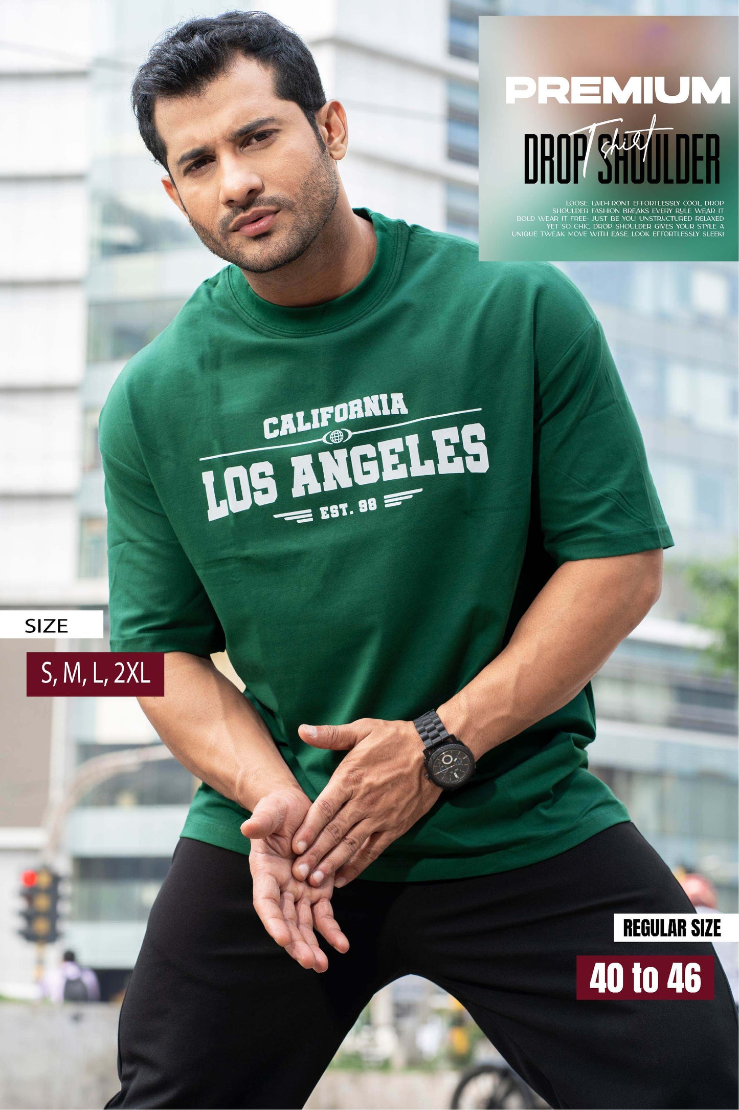 Drop Shoulder Print T-Shirt - Los Angeles Design