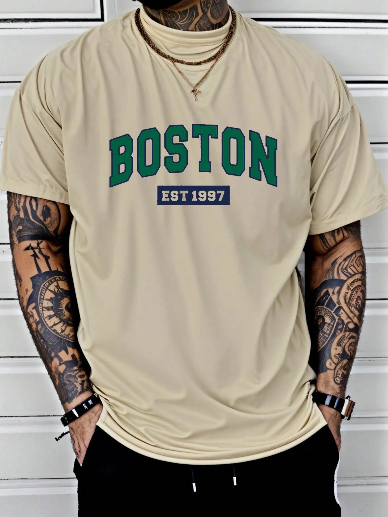 Drop Shoulder Print T-Shirt - Boston
