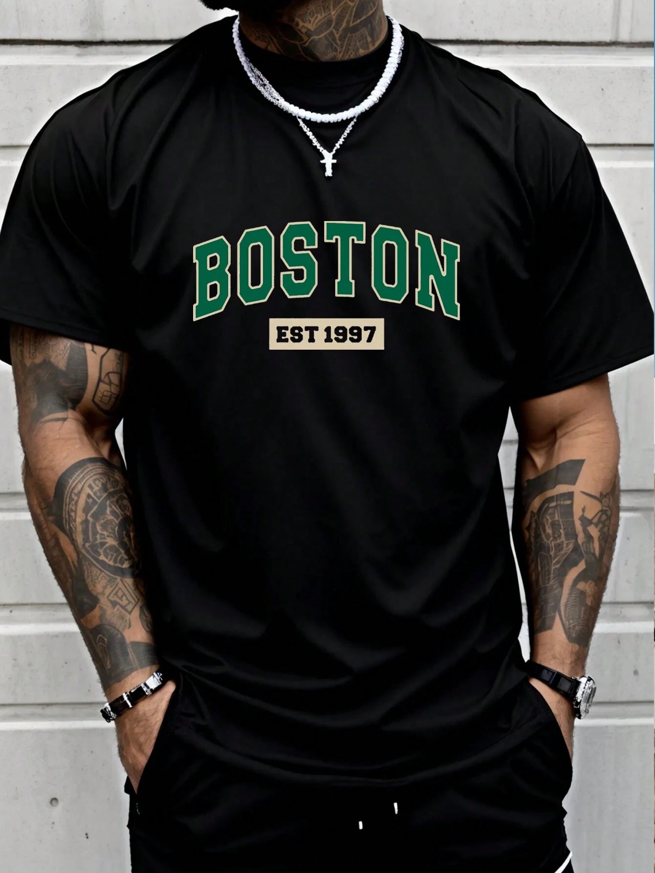 Drop Shoulder Print T-Shirt - Boston