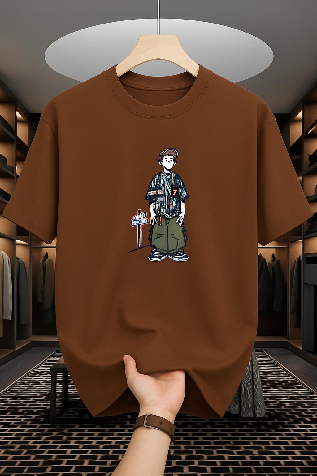 Drop Shoulder Print T-Shirt - Cartoon Design