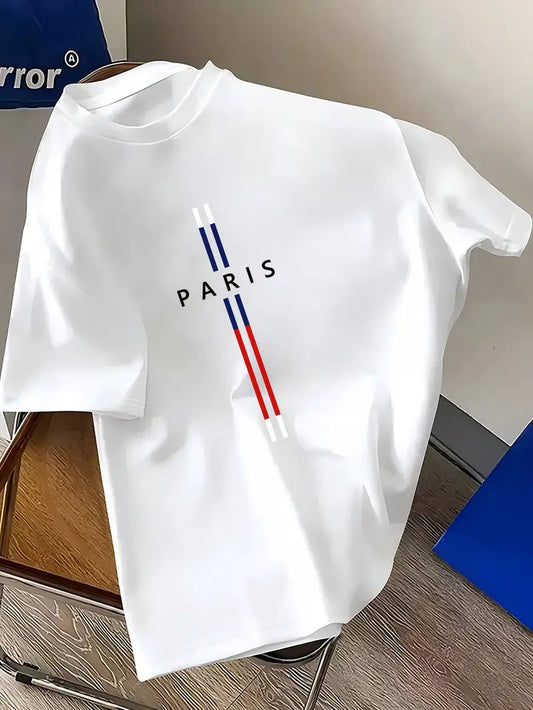 Drop Shoulder Print T-Shirt - Paris - White