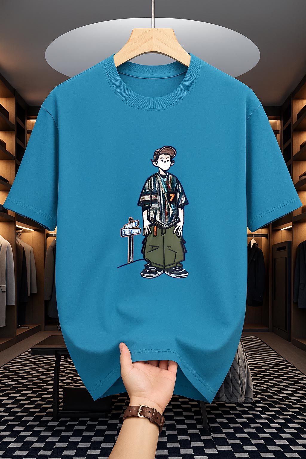 Drop Shoulder Print T-Shirt - Cartoon Design