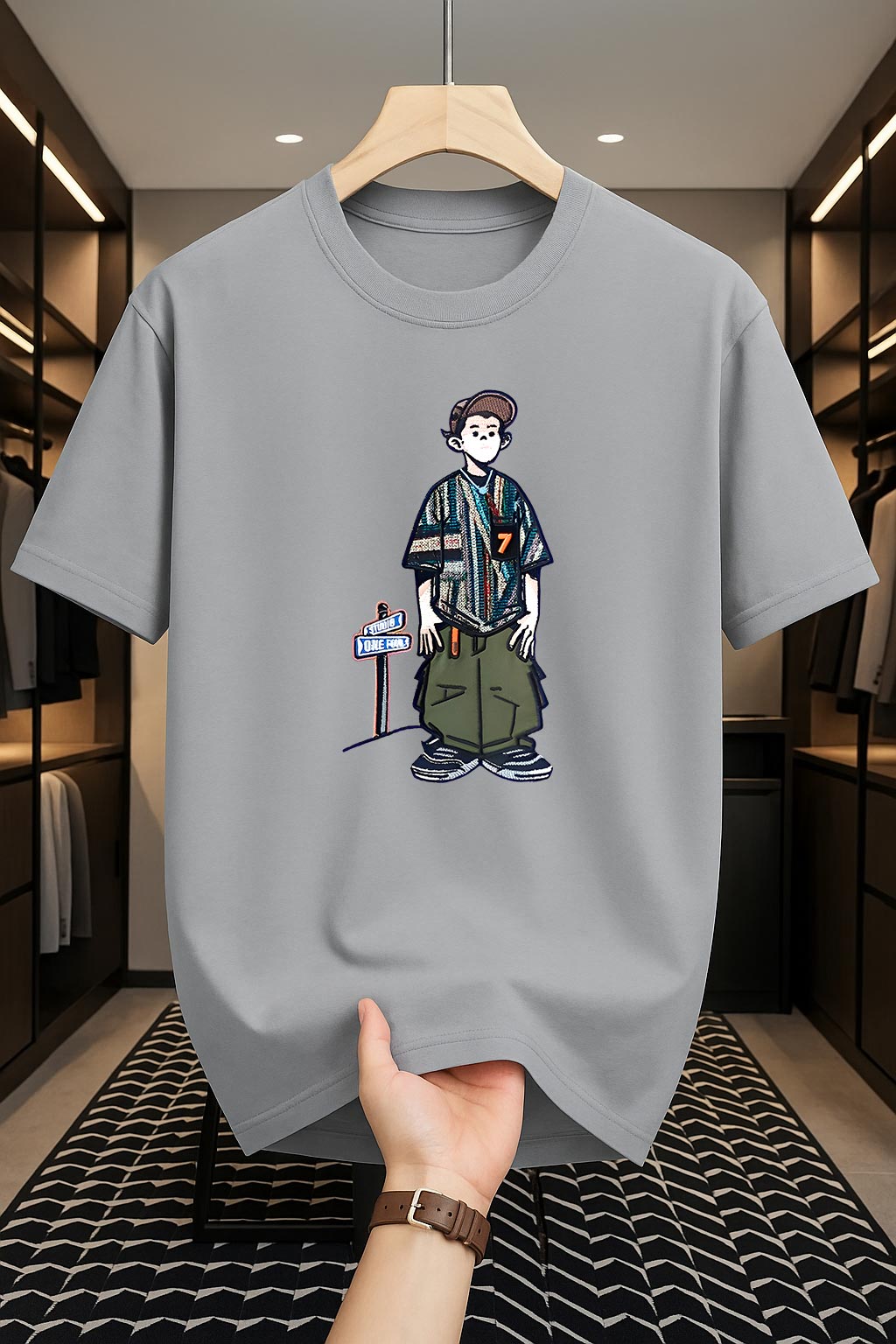 Drop Shoulder Print T-Shirt - Cartoon Design