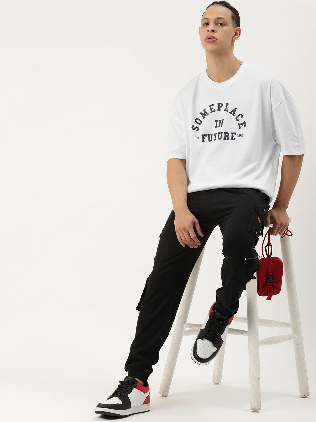 Drop Shoulder Print T-Shirt - Someplace - White