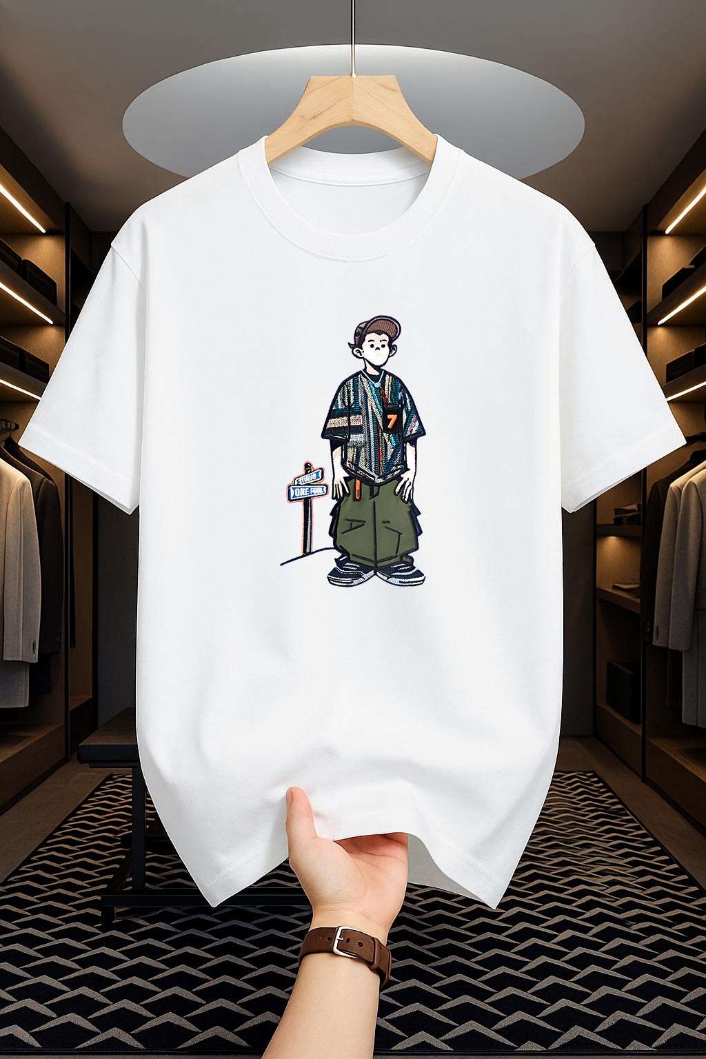 Drop Shoulder Print T-Shirt - Cartoon Design