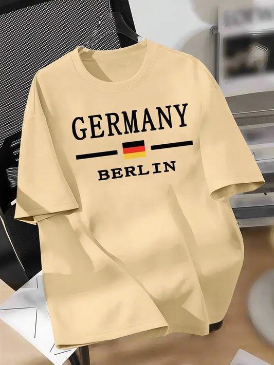 Drop Shoulder Print T-Shirt - Germany Stripe