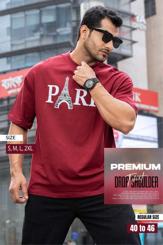 Drop Shoulder Print T-Shirt - Paris Design