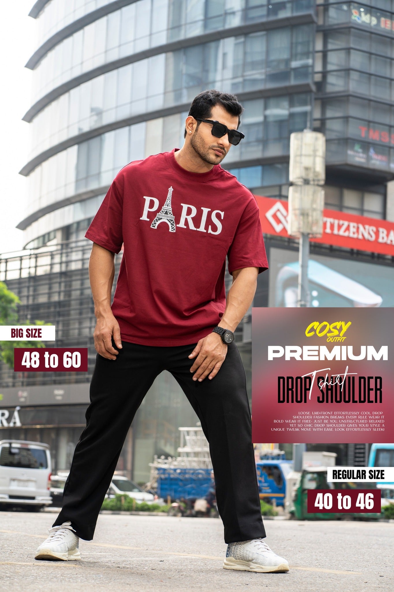 Drop Shoulder Print T-Shirt - Paris Eiffel Tower