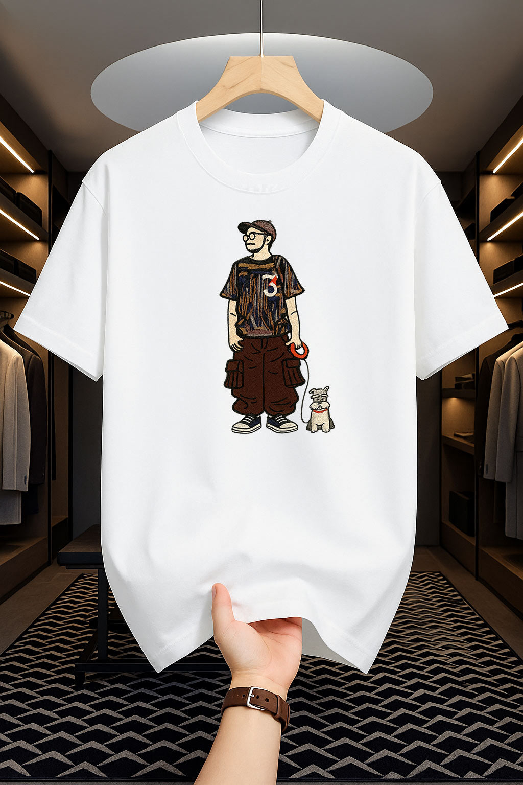 Drop Shoulder Print T-Shirt - Cat Design