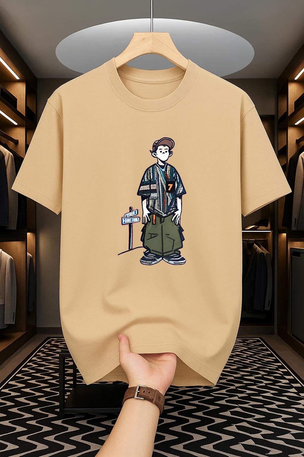 Drop Shoulder Print T-Shirt - Cartoon Design