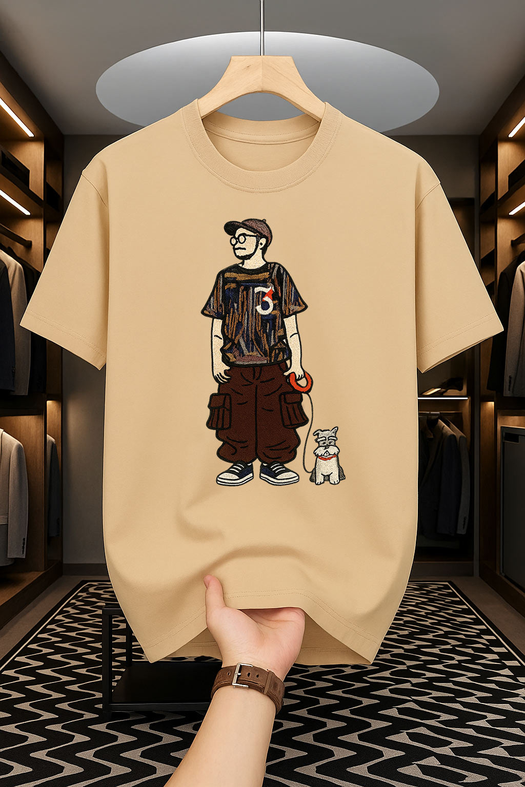 Drop Shoulder Print T-Shirt - Cat Design