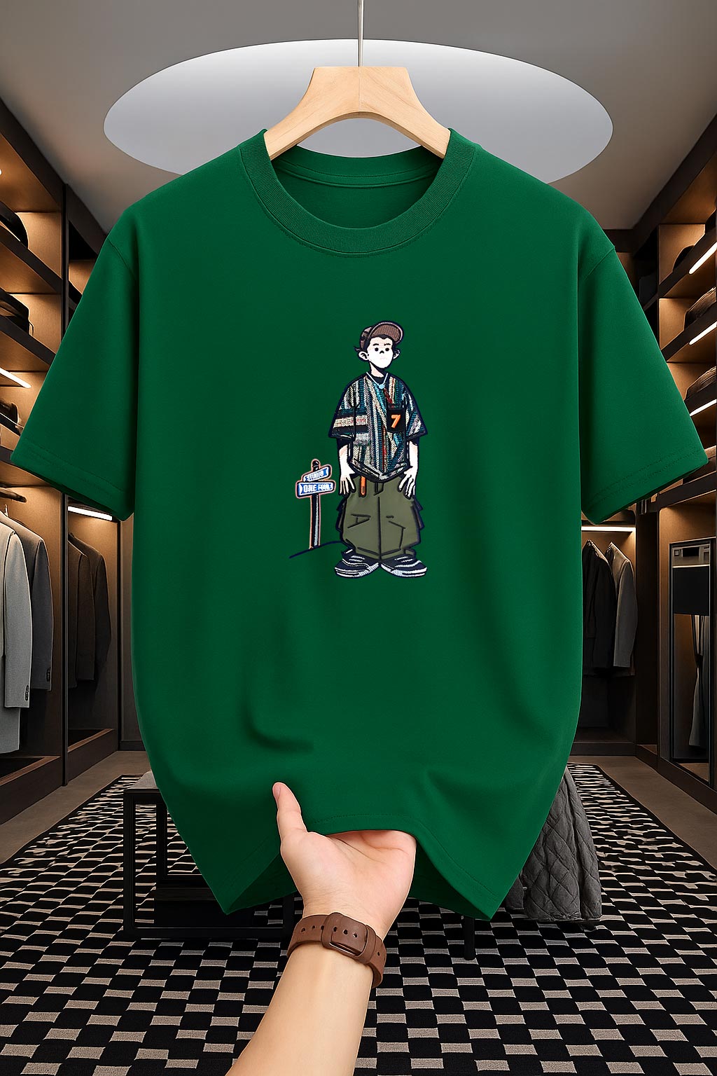 Drop Shoulder Print T-Shirt - Cartoon Design