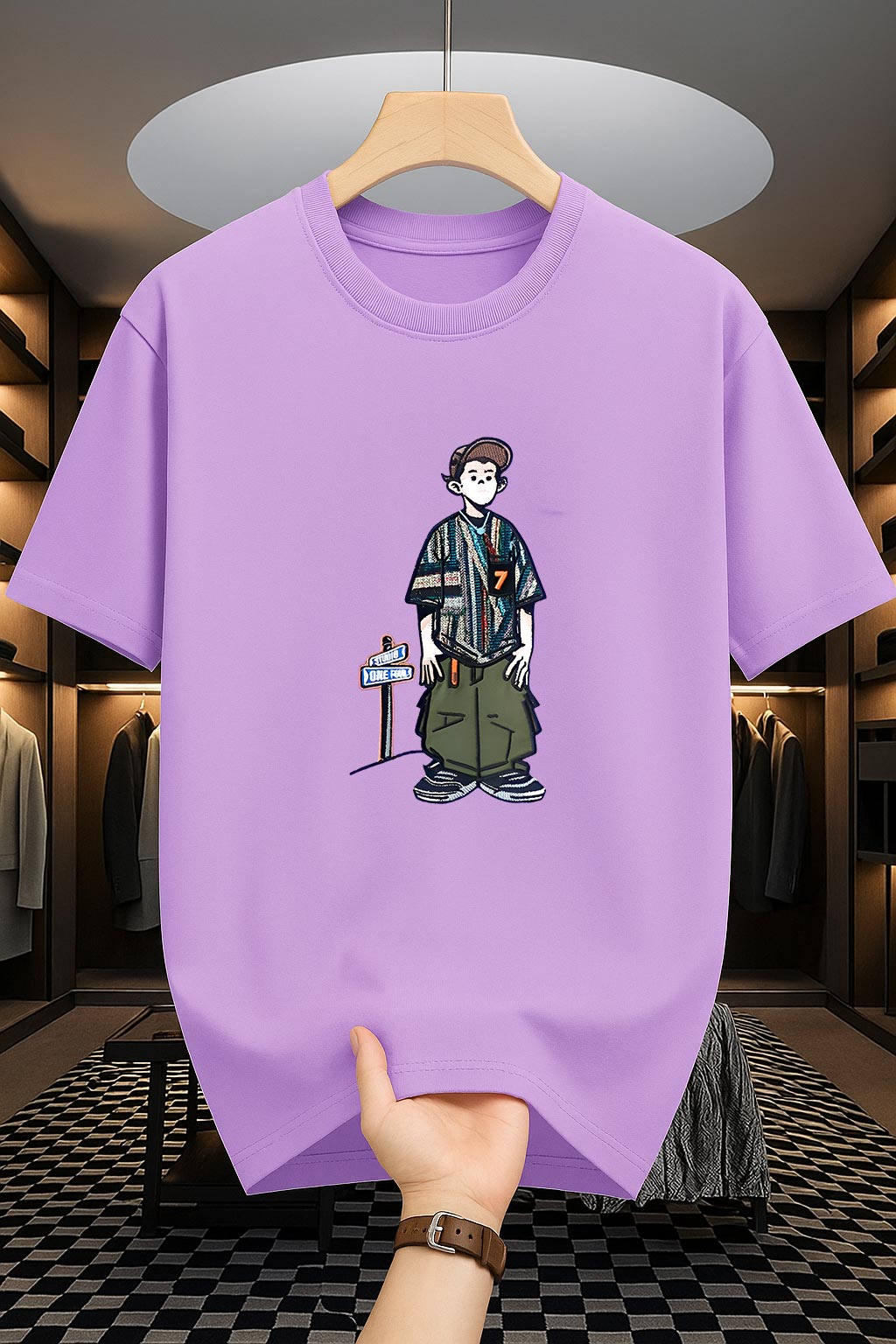 Drop Shoulder Print T-Shirt - Cartoon Design