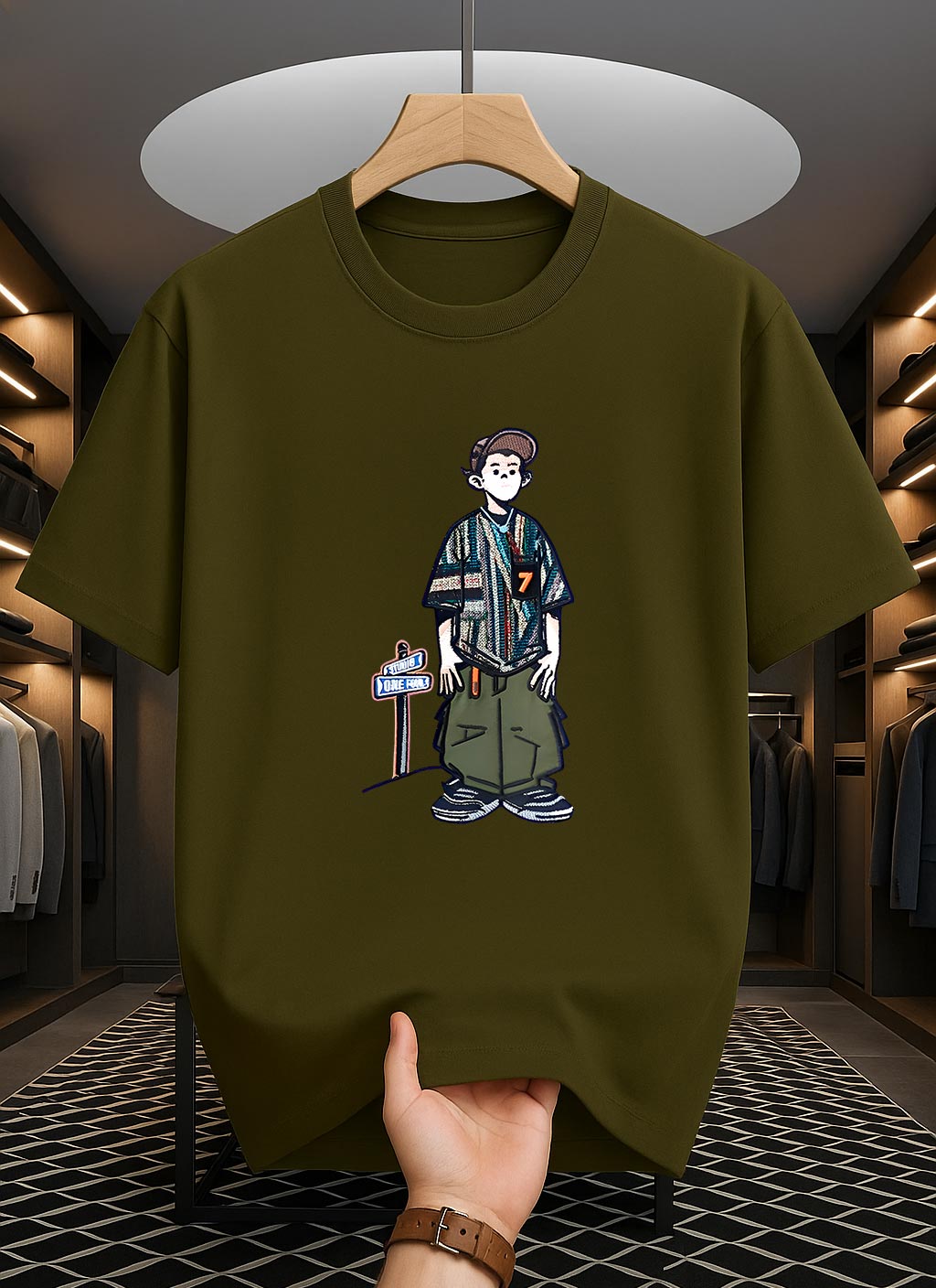 Drop Shoulder Print T-Shirt - Cartoon Design