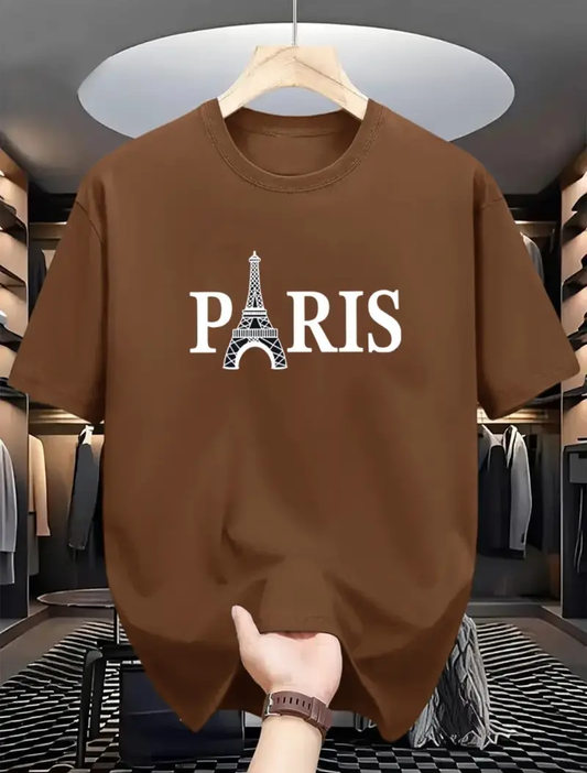Drop Shoulder Print T-Shirt - Paris Eiffel Tower