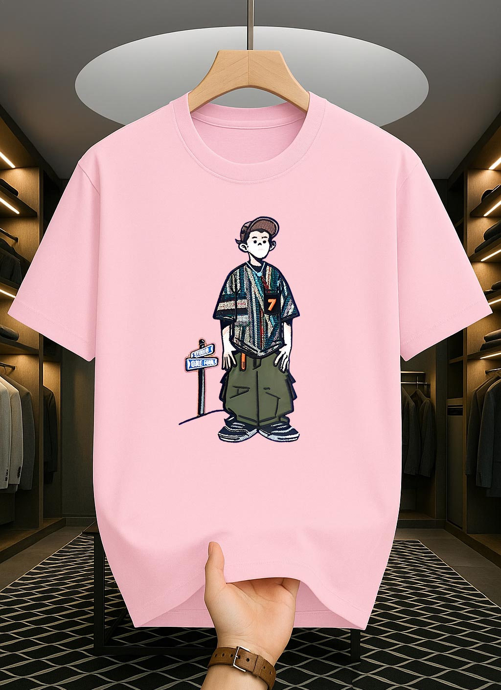 Drop Shoulder Print T-Shirt - Cartoon Design
