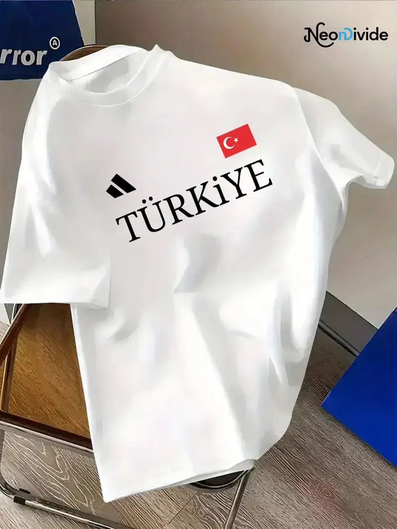 Drop Shoulder Print T-Shirt - Turkey Design